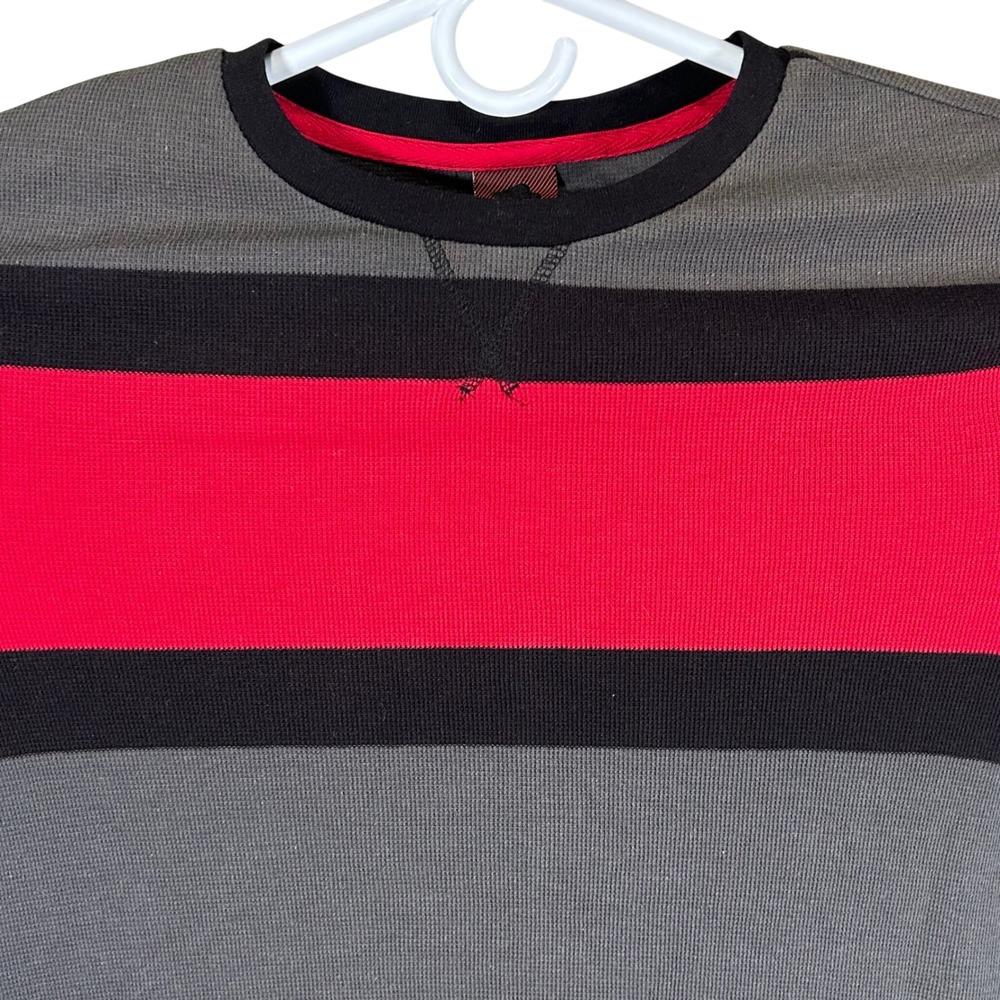 Tony Hawk Mens Long Sleeve Striped Thermal Shirt Swaeter Red Grey Black Size L